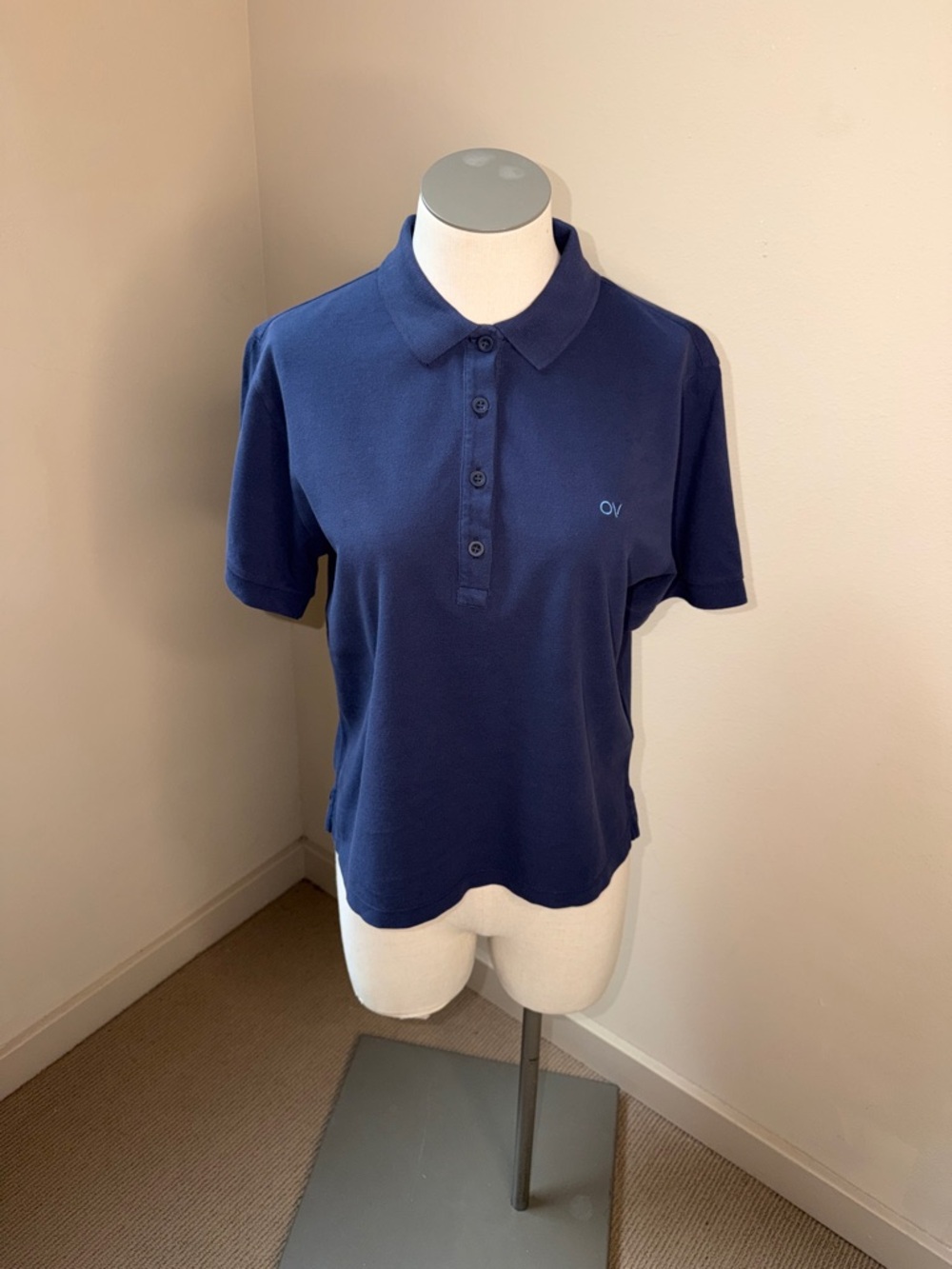EUC Outdoor Voices Birdie Crop Navy Polo Shirt - Small Cotton